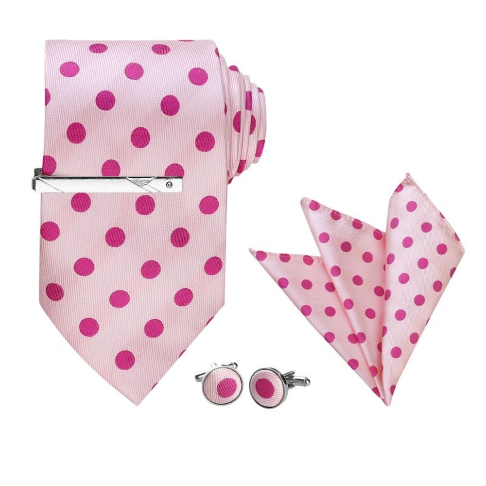 Polka Dots Self-tied Tie Handkerchief Clip Cufflinks Wedding Business Tie Sets